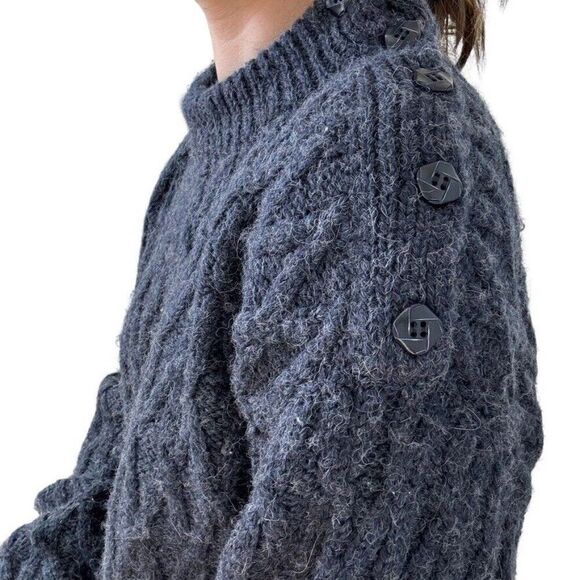 Hand Knit Womens Alpaca Navy Blue Cable Knit Chunky Oversized Fisherman Sweater - Picture 8 of 8